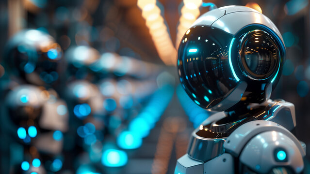 Advanced artificial intelligence robot in pristine white, symbolising the future of the world. Advance technology that will rule the world
