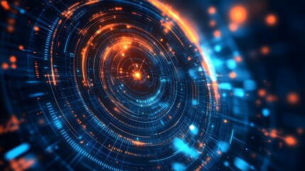 Obraz premium Abstract Digital Sphere with Blue and Orange Glowing Lines