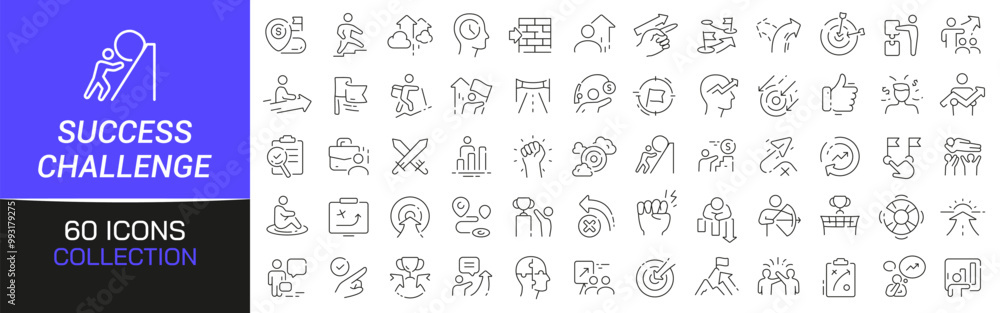 Poster Success and challenge line icons collection. Thin outline icons pack. UI icon collection. Set of line web pictogram