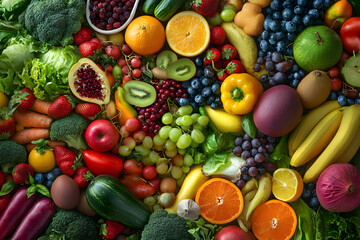 A Vibrant Display of Fresh Fruits and Vegetables Promoting Balanced Nutrient Intake for Optimal Health