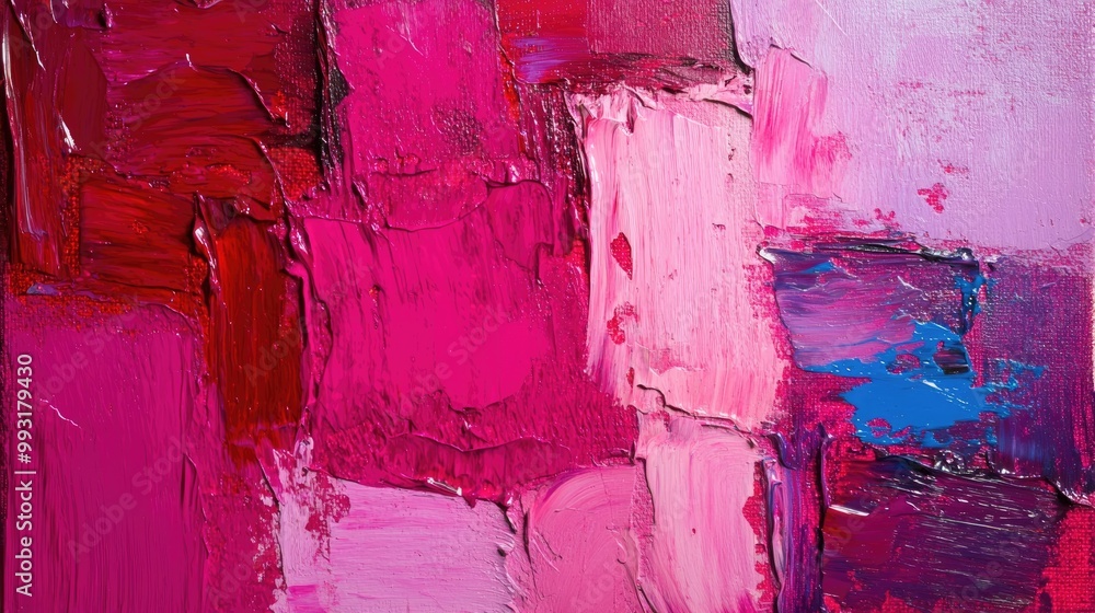 Poster abstract raspberry paint strokes oil on canvas with rough brushwork and palette knife technique show