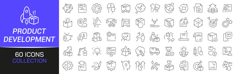 Product development line icons collection. Thin outline icons pack. UI icon collection. Set of line web pictogram