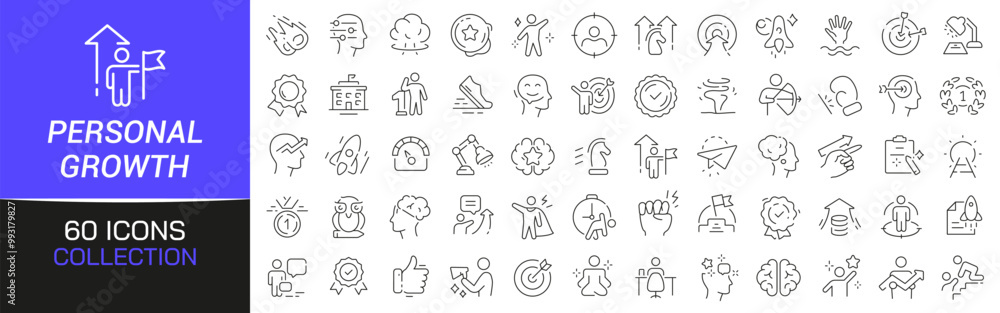 Poster personal growth line icons collection. thin outline icons pack. ui icon collection. set of line web 