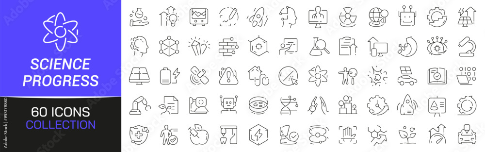 Poster Science progress line icons collection. Thin outline icons pack. UI icon collection. Set of line web pictogram