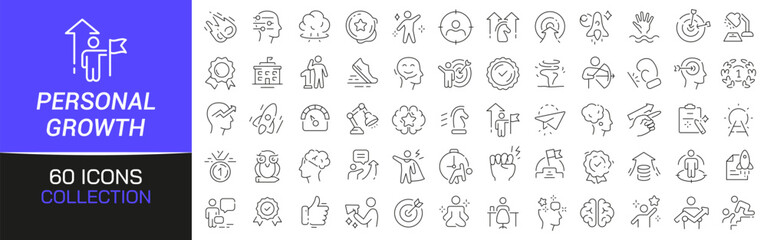Personal growth line icons collection. Thin outline icons pack. UI icon collection. Set of line web pictogram
