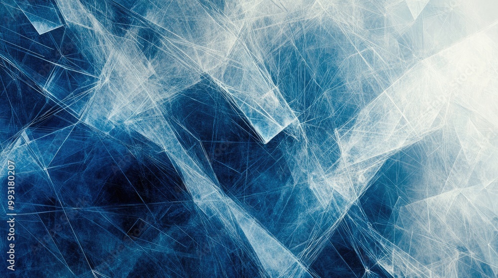 Poster abstract geometric visualization of a convolutional neural network in shades of blue and white