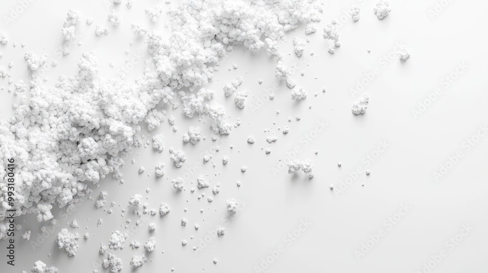 Poster 3d rendering of white particles set against a white background