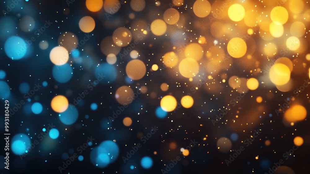 Poster abstract background of festive lights featuring a bokeh effect with a gradient of black gold yellow 