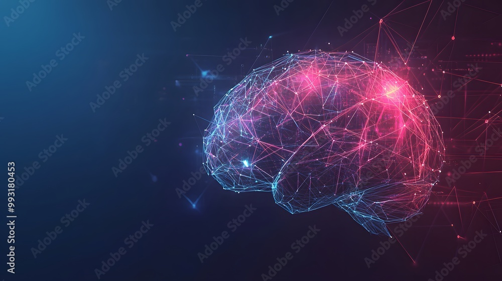 Poster abstract digital brain representation with interconnected nodes and lines