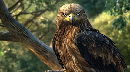 Photorealistic of Eagle Staring Down in Intrinsic Attitude. Generative AI.