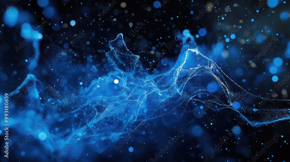 Poster abstract background featuring dynamic dispersion effects with blue splashing particles evoking theme