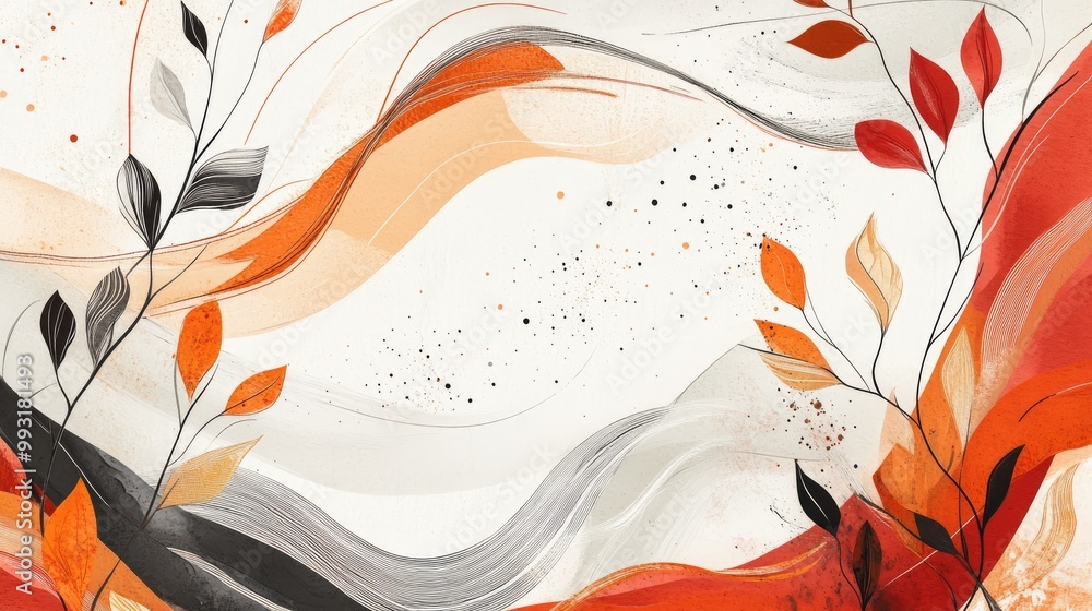 Poster autumn inspired abstract background featuring organic lines and textures on a white canvas highlight