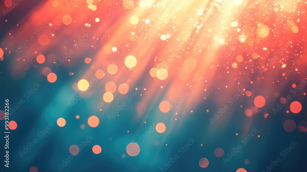 Poster abstract red glowing light effect with sparkling rays against a blue background