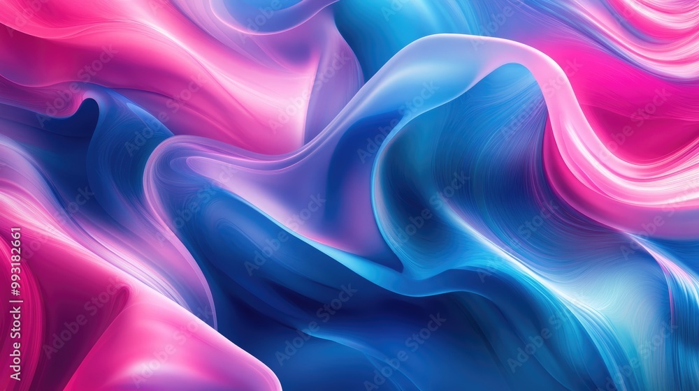 Poster an abstract background featuring a mix of vibrant blue and pink waves creating a dynamic and stylish