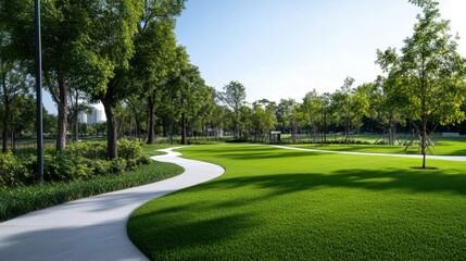 Obraz premium Lush Green Landscape with Pathway and Trees