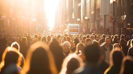 Crowded urban street scene with diverse faces representing various age groups and ethnicities, symbolizing demographic diversity and multiculturalism, with ample copy space for text or design elements