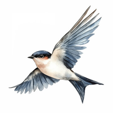 recommend clip art: Watercolor Cartoon illustration swallow flying style on white background 