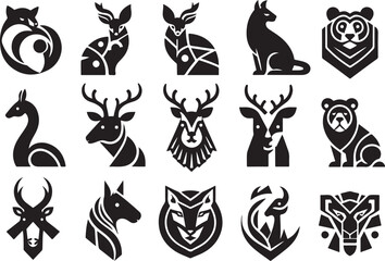 Animals logos collection. Animal black logo set. Geometrical abstract logos. Icon design