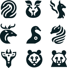 Animals logos collection. Animal black logo set. Geometrical abstract logos. Icon design