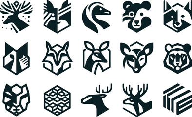 Animals logos collection. Animal black logo set. Geometrical abstract logos. Icon design