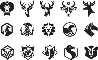 Animals logos collection. Animal black logo set. Geometrical abstract logos. Icon design