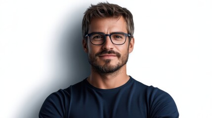 Obraz premium Confident Man with Glasses Against Light Background