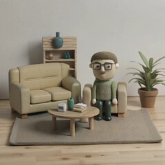 3D living room with sofa