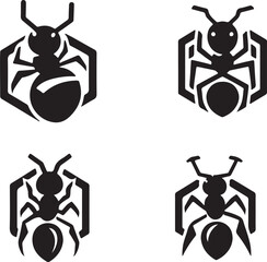 Ant logos collection. Ant black logo set. Geometrical abstract logos. Icon design
