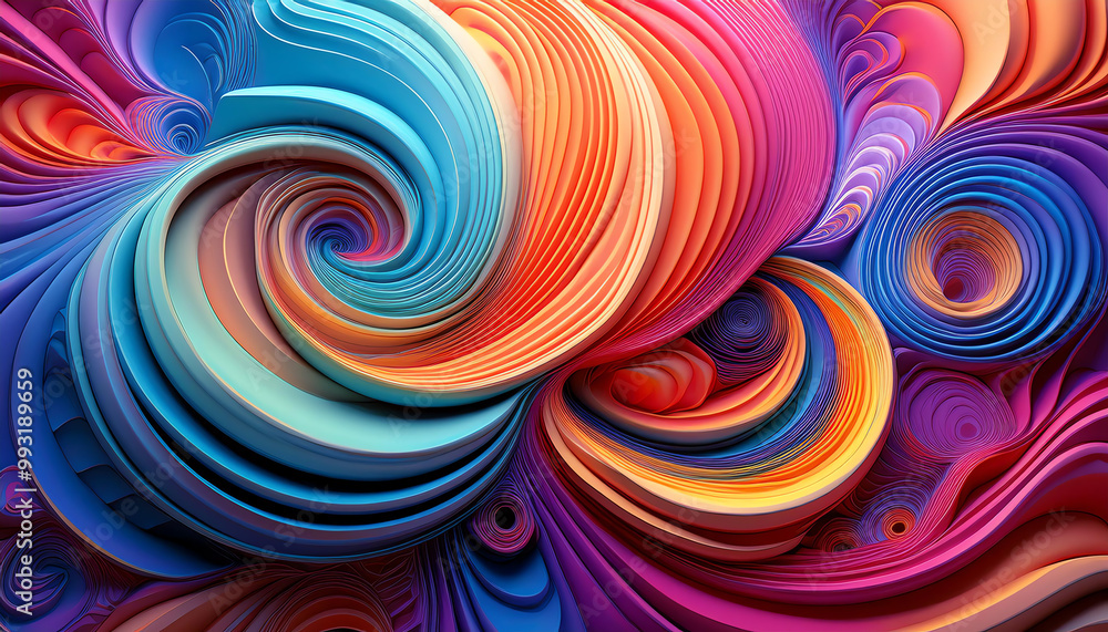 Poster vibrant abstract swirl design with colorful layers and dynamic movement.