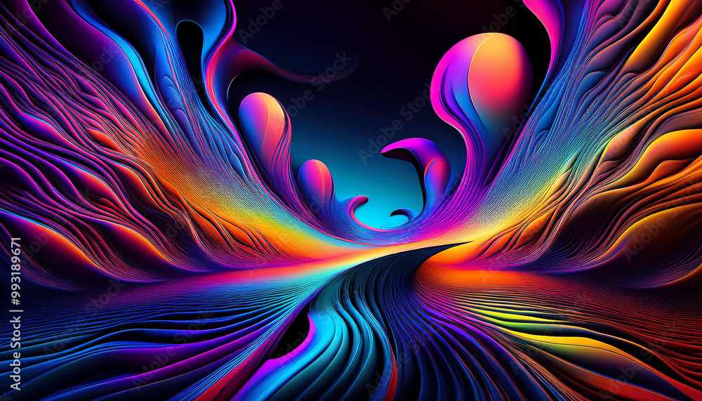 Poster abstract vibrant colors creating a dynamic wave pattern.