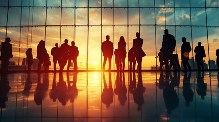 Silhouettes of Business Professionals on a Scenic Waterfront