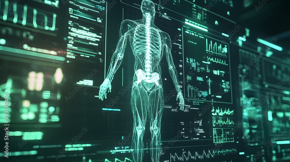 Poster digital human anatomy display with data visualizations