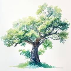 Obraz premium watercolor tree isolated on white background for landscape and architecture drawing, elements for environment and garden, botanical painting
