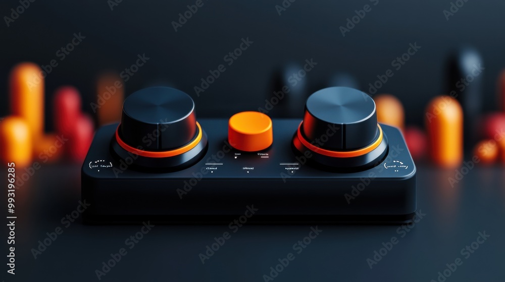 Poster control interface with knobs and vibrant background