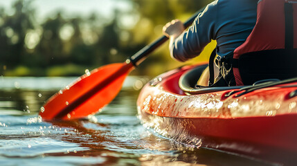 Fototapeta premium Close-up of kayak during calm river journey