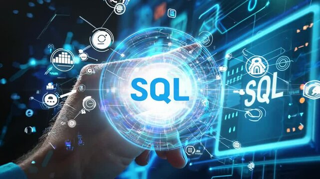 Holographic SQL Database Interface with Hand Interaction and Technology Icons