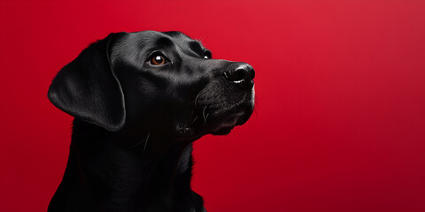 Black Labrador Dog Portrait on Red Background