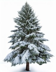 Obraz premium Fir Tree with Snow-Covered Branches isolated in white
