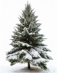 Fototapeta premium Fir Tree with Snow-Covered Branches isolated in white