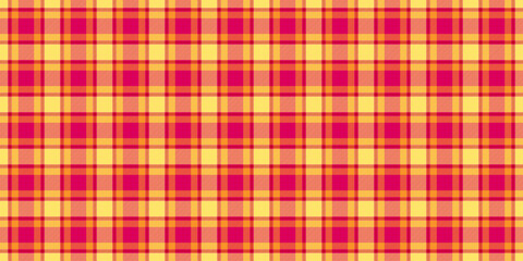 Manufacture fabric tartan check, length texture background textile. Overlay plaid seamless pattern vector in pink and yellow colors.