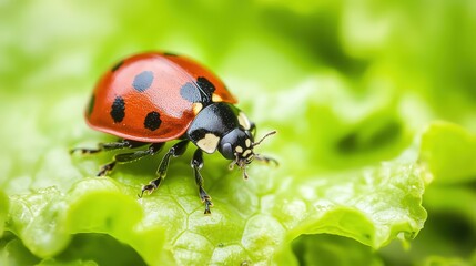 Fototapeta premium A gardener using natural pest control methods, with ladybugs and other beneficial insects among the plants, emphasizing organic gardening techniques.