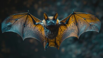 Naklejka premium Halloween, the spookiest day of the year. A close-up shot of a bat spreading its wings, its silhouette against the moonlit sky creating a sense of foreboding.