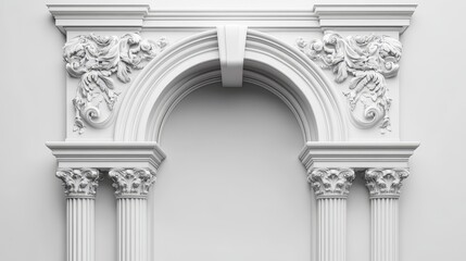 Fototapeta premium Realistic 3D vector illustration of ancient Roman archway made of white clay with decorative ornaments, like Greek stone pillar of temple building door or window decor.