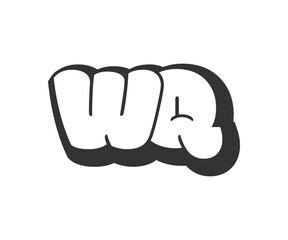 Obraz premium WQ logo, bubble comic lettering, rounded in graffiti style black and white silhouette. Trendy preschool W and Q letter text for festival party, personal initials, children funky print and web.