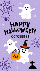Halloween cemetery elements GHOST cute social media card in soft purple design