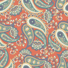 Damask Paisley seamless vector pattern for fabric design. Vintage textile background