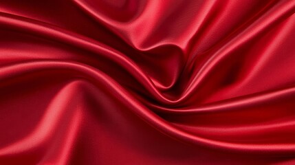 Obraz premium Rich red satin texture flowing across a solid background, with soft lighting enhancing its smoothness and shine, evoking a sense of luxury and elegance in a minimalist composition