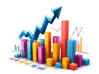 Financial growth arrow soaring above bar charts, modern business concept, vector design, isolated on white background