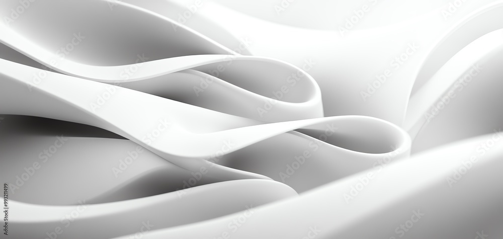 Poster abstract white background with flowing curves and smooth textures.