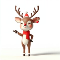 Fototapeta premium 3d Cartoon Happy christmas reindeer hyper-realistic, isolated on a white background